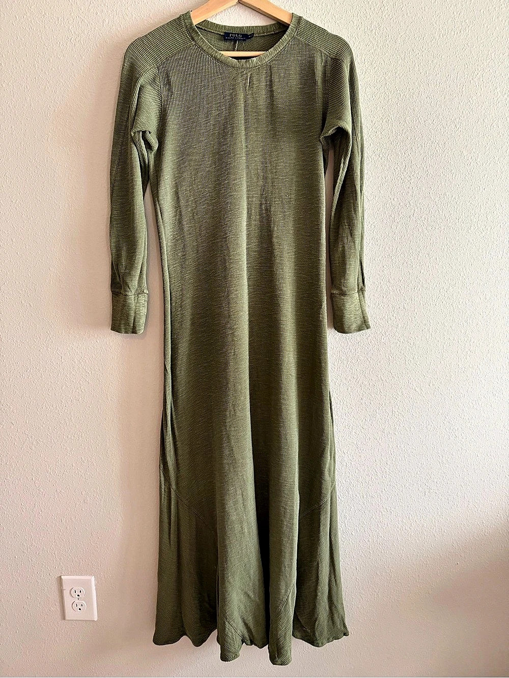 Polo Ralph Lauren Waffle-Knit Cotton Maxi Dress Green Medium